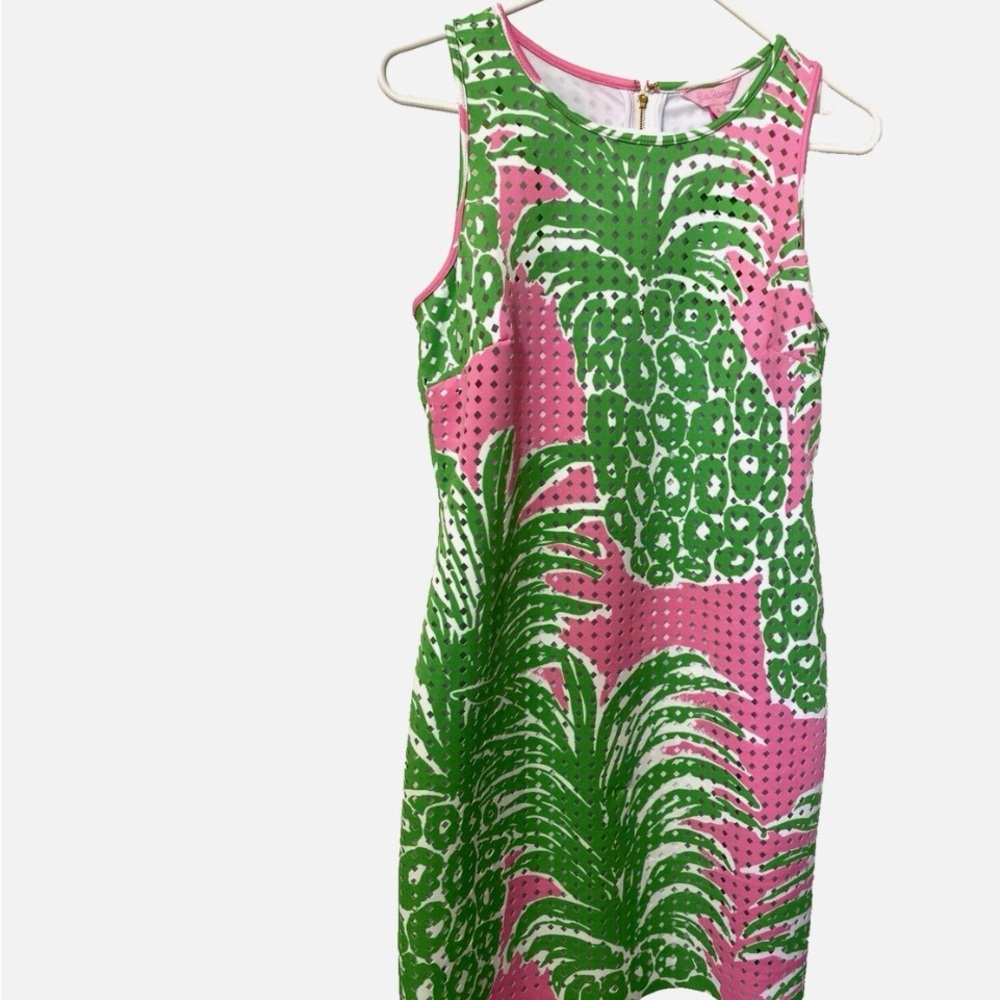 Lilly Pulitzer Perla Pink Pout Flamenco Laser Cut Scuba Ponte Shift Dress